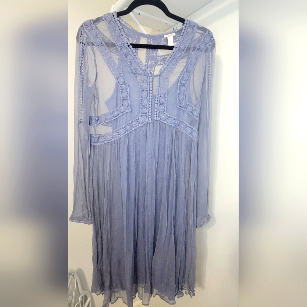 SUNDANCE Time After Time Blue Lace Dress Size 4 With Under Slip Dress